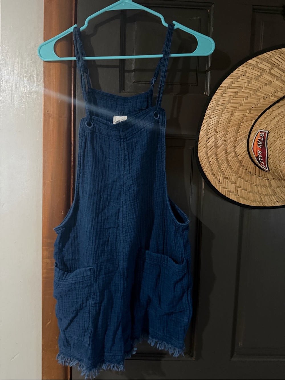 aerie Navy Blue Cotton Gauze Romper with Pockets